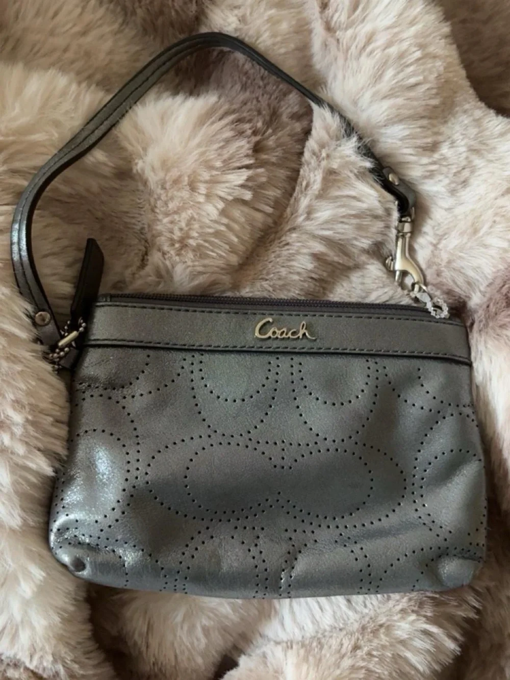 Coach Shimmering Gunmetal Wristlet